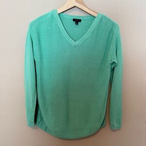 Talbots Womens Sweater Petite S light green Long Sleeve V Neck Pullover